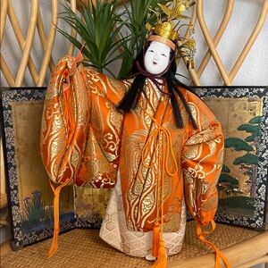 Vintage Japanese Noh Kimekomi Doll 12” | Dressed in Traditional Costume